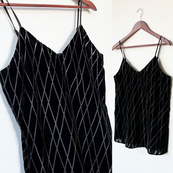 Ann Taylor Black Diamond Argyle Pattern Velvet Drapey Cami Top Small S $80 Lined - Picture 7 of 14